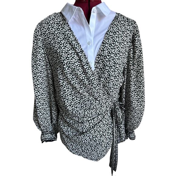 Max Studio Women’s Size Large Floral Wrap Blouse‎ Top NEW - Picture 1 of 7